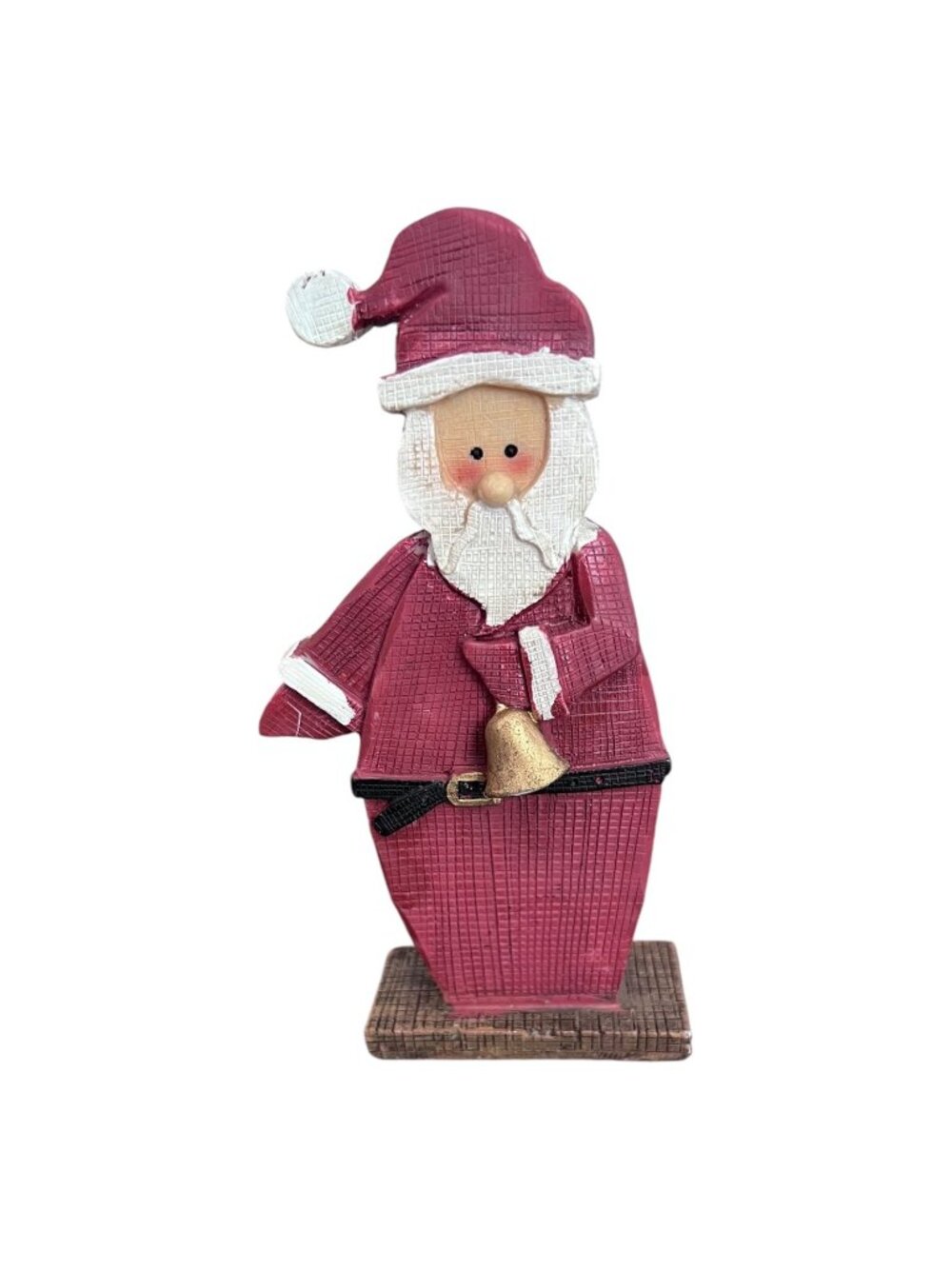 Wood Santa Figurine Bell Rustic Christmas Folk Art Decor 6.25 In